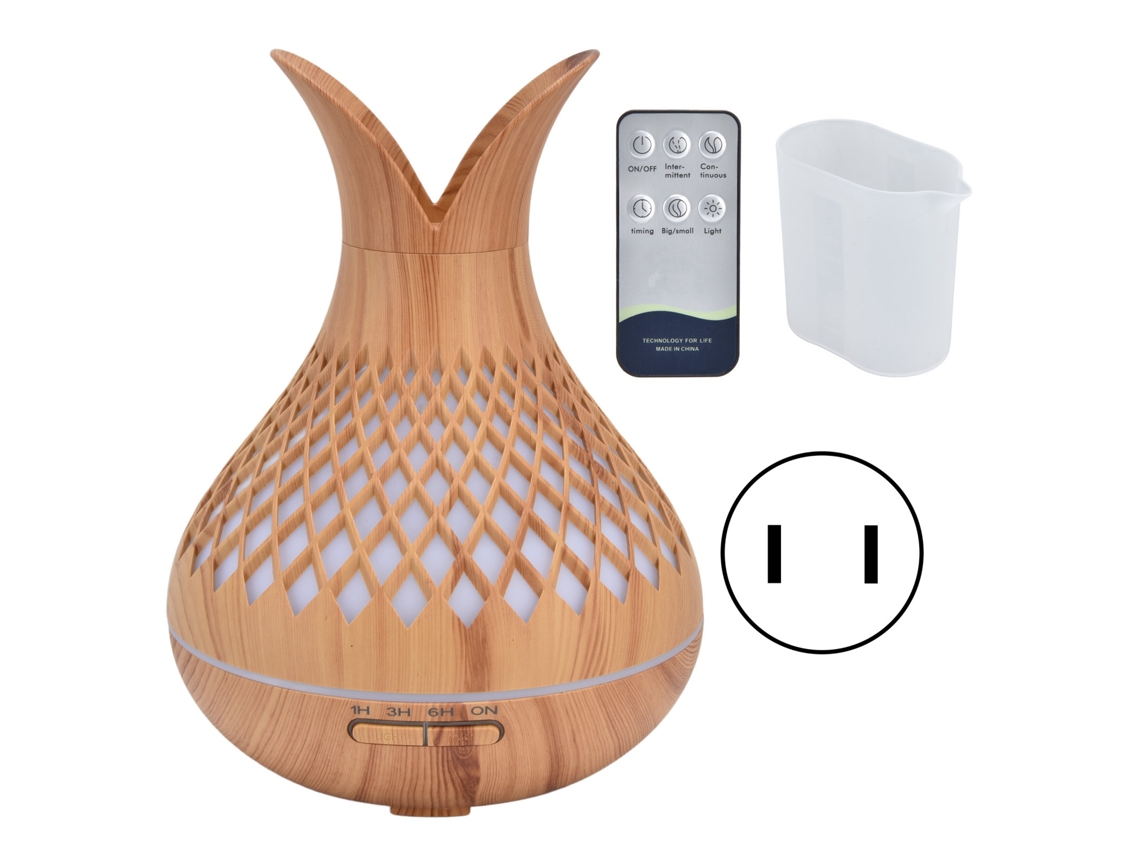 Difusor de Óleos Essenciais Madeira com Luz Noturna Controle Remoto Desligamento Automático 500ml | S/MARCA