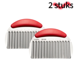Conjunto De 2 Facas Onduladas De Aço Inoxidável 16×12 Cm Com Cabo Vermelho, Para Cortar Batatas‑fritas E Legumes Com Recorte Decorativo