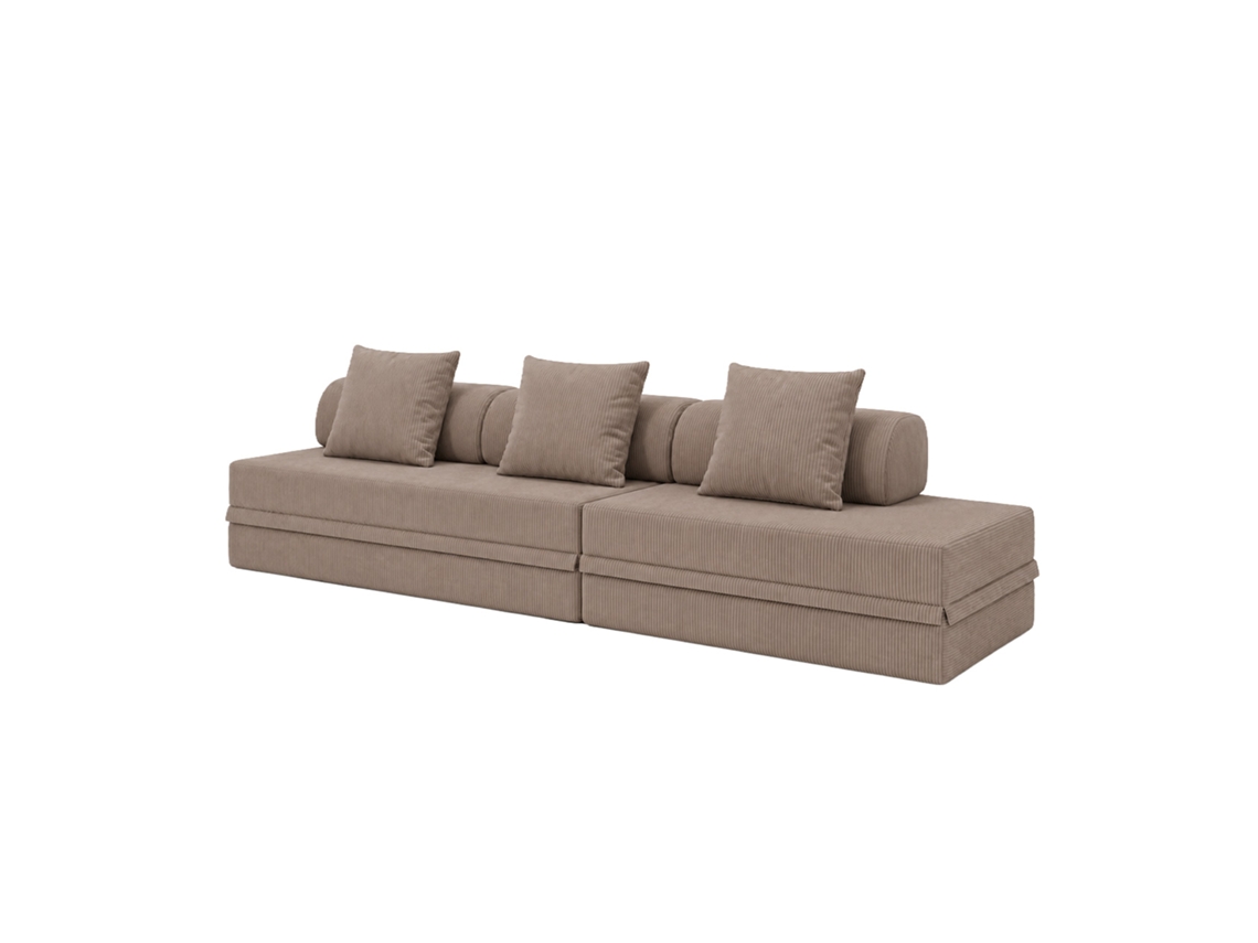 Sofá Modular 3+2 Lugares Convertível Veludo Regular Taupe SKOFFA