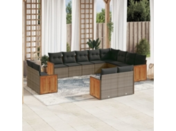 Vidaxl 12 Pcs Conjunto De Sofás Jardim C/ Almofadões Vime Pe Cinzento