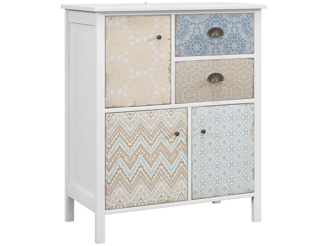 Cômoda Armário 2 Gavetas 3 Prateleiras Antitombamento Sala Quarto Branco 68x34x80cm