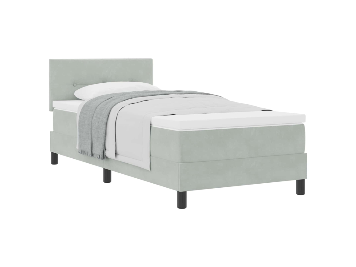 Cama De Solteiro | Camas Para Quarto | Cama Box Com Colchão Cinzento-claro 90 X 190 Cm Veludo