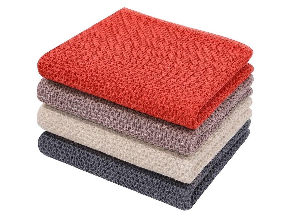 2026 toallas de Cozinha 100% Algodão, Ultra Absorventes e Macias, Pacote de 4, Cores Mistas, Tecido Waffle