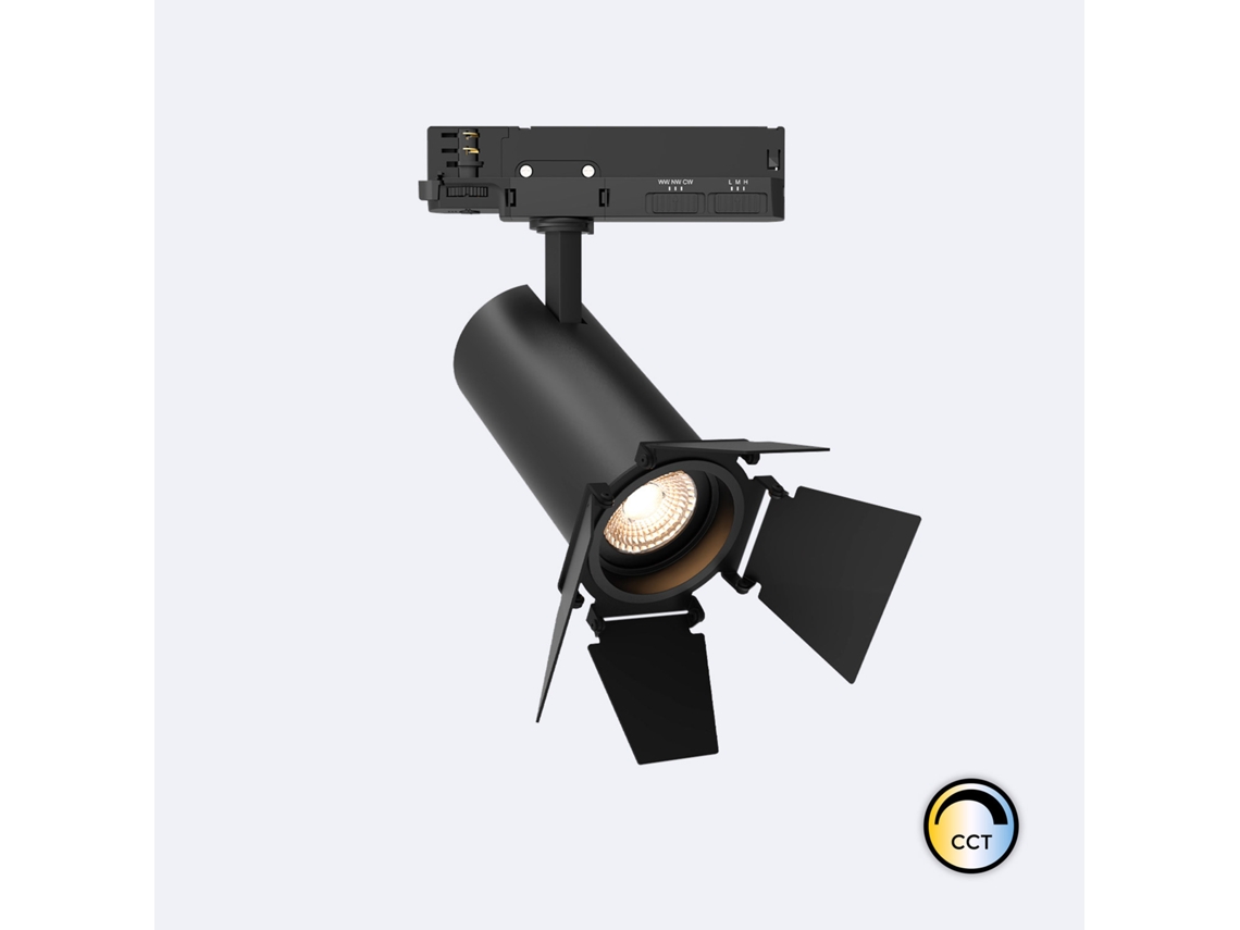 Foco Carril Led Trifásico 30W Fasano Cinema Cct no Flicker Regulável Dali Preto