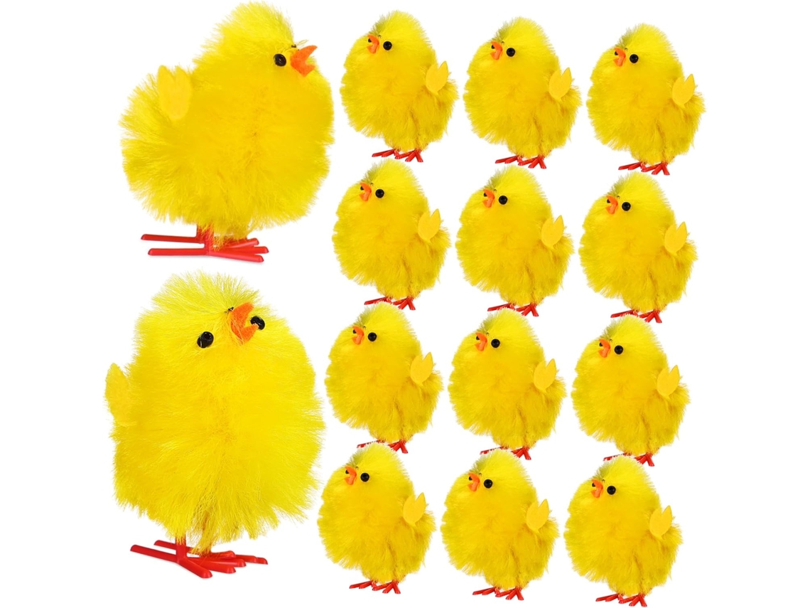 36 Miniaturas De Pintinhos Amarelos Páscoa Em Fibra E Plástico,