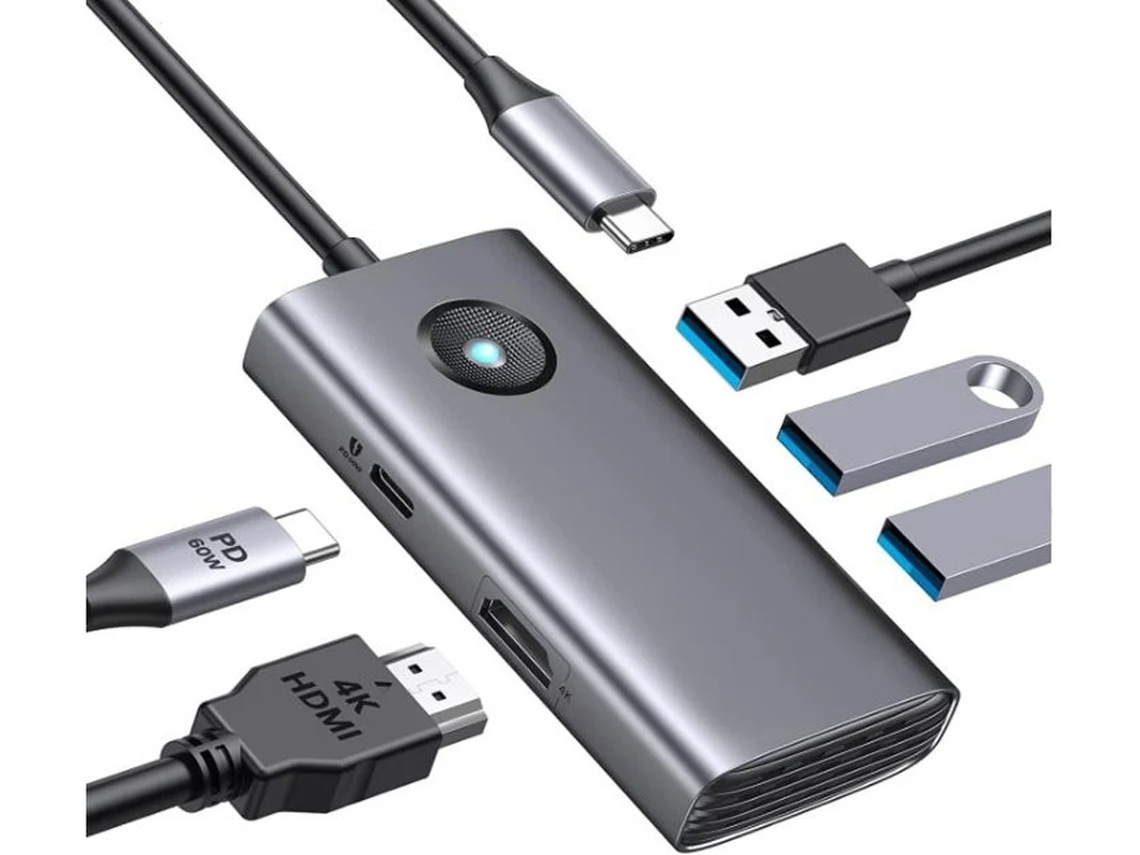 Docking Station 5 Em 1 Usb C Hub Com 4k Hdmi 60w Power Delivery Usb 3.0 5gbps E 2 Usb 2.0 Data Ports Multiport Grey Bestvite