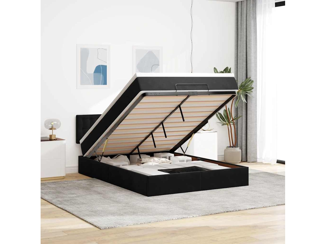 Vidaxl Estrutura De Cama Otomana Com Colchão 140x200 Cm Veludo Preto