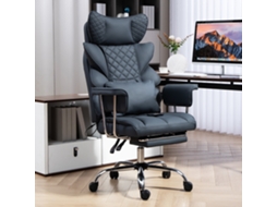 Cadeira de escritório ajustável em PU, com massagem 3D, apoios de braço largos, capacidade 227kg, preta ESSÊNCIACASA