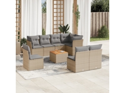 Vidaxl 9 Pcs Conjunto De Sofás P/ Jardim Com Almofadões Vime Pe Bege