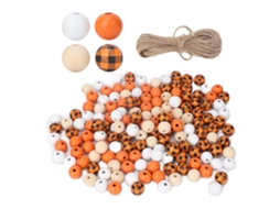 200 Pérolas De Madeira Redondas Laranjas Para Artesanato Diy E Joias Com Corda De Cana