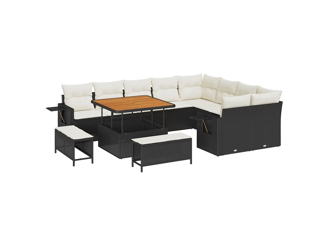 Maison Exclusive - Conjunto De Sofá De Jardim 13 Pcs Preto E Creme Vime Pe