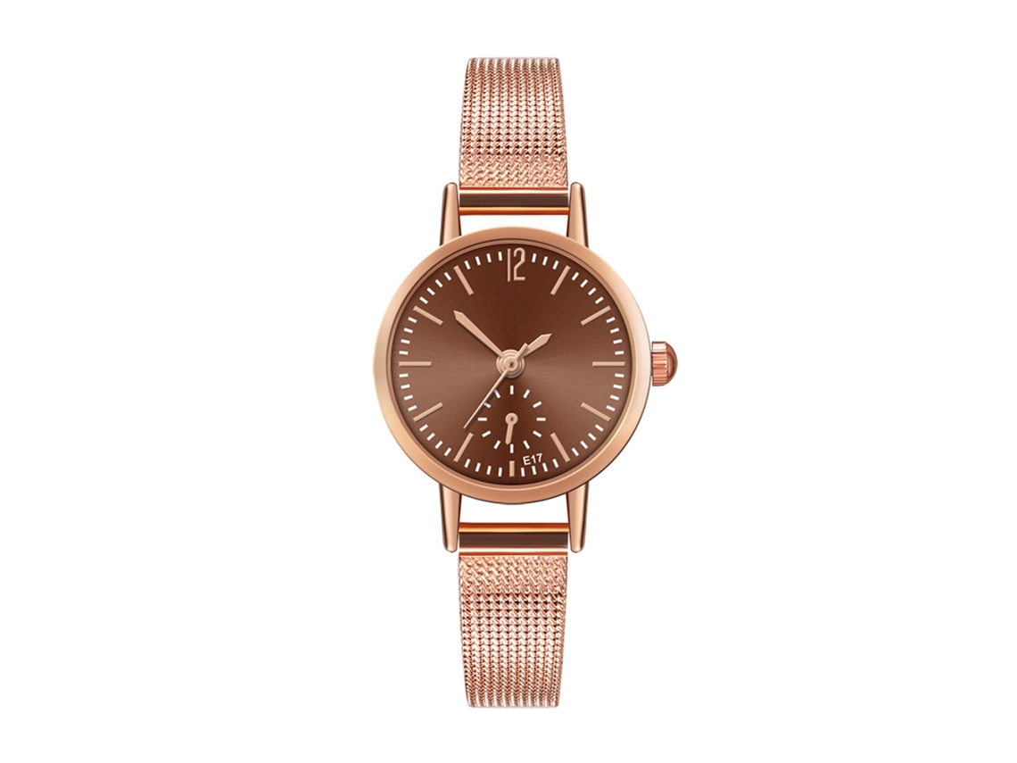 Relógio de Pulso de Moda Casual Simples Pulseira de Malha Quartzo Marrom E17 w