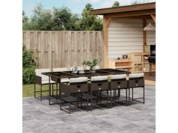 Vidaxl 9 Pcs Conjunto Jantar P/ Jardim C/ Almofadões Vime Pe Castanho