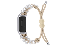 Bracelete de Nylon Decoração Pérola Ajustável Corda Trançada para Xiaomi Mi Band 3/4 Damasco
