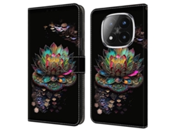Capa Para Xiaomi Redmi Note 14 Pro 5g Com Compartimento Para Cartão, Estampa Em Couro Pu Flexível, Lotus