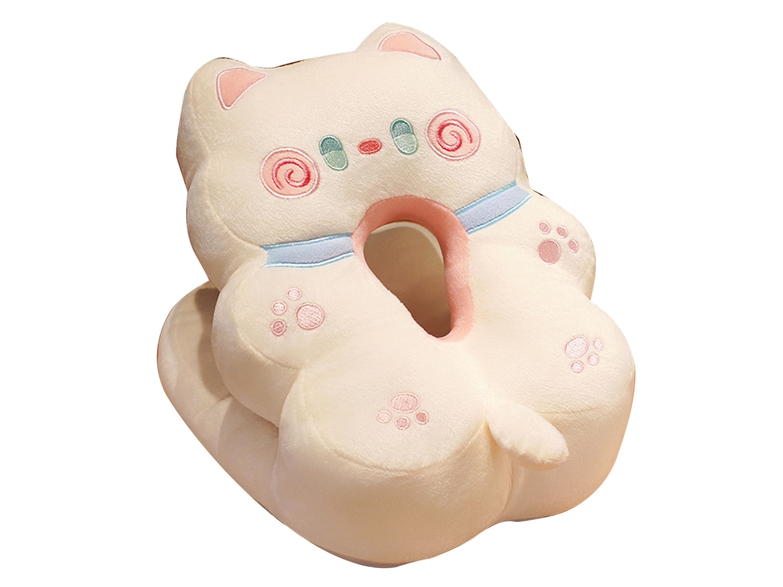 Almohada Para Siesta Em Forma V De Seda De Gelo Cute Animal Para Escritório Estudantes Gato Branco