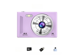 Câmara Digital Câmeras Duplas De Alta Definição, Foco Automático, Tela De 2,4 Polegadas (roxo - Cartão De 64 Gb) Cuich