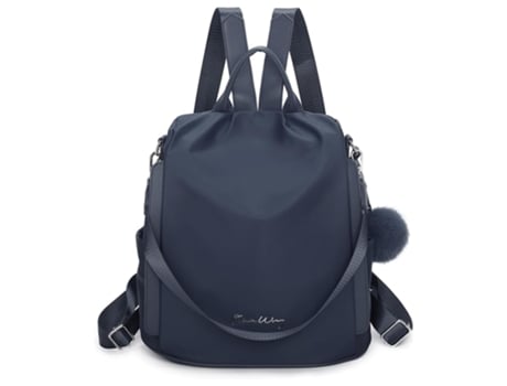 Mochila de Mulher OLIVIA WONG Antirroubo Impermeável Convertível Pompom Alça Decorativa Azul