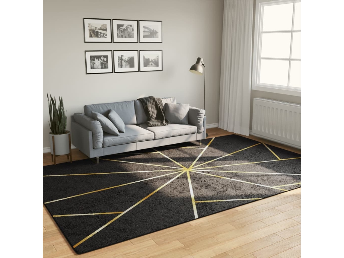 Vidaxl Tapete Lavável 190x300 Cm Preto E Dourado
