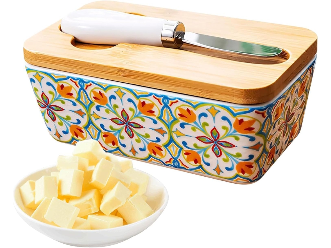 Manteigueira | Recipiente De Cerâmica Para Manteiga Com Faca De Cozinha Integrada | Decoração De Coz Gokoco