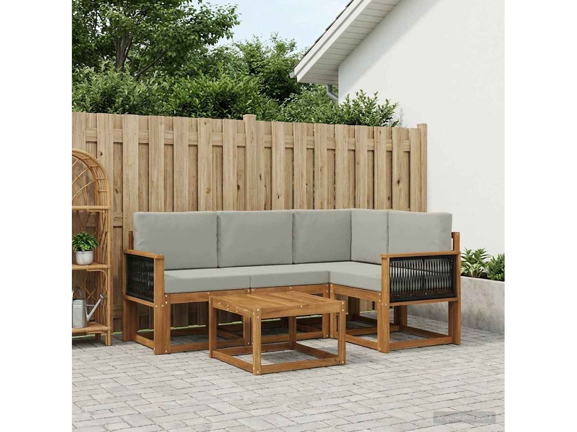 Vidaxl Conjunto De Sofás Para Exterior 5 Pcs Natural E Cinzento-claro