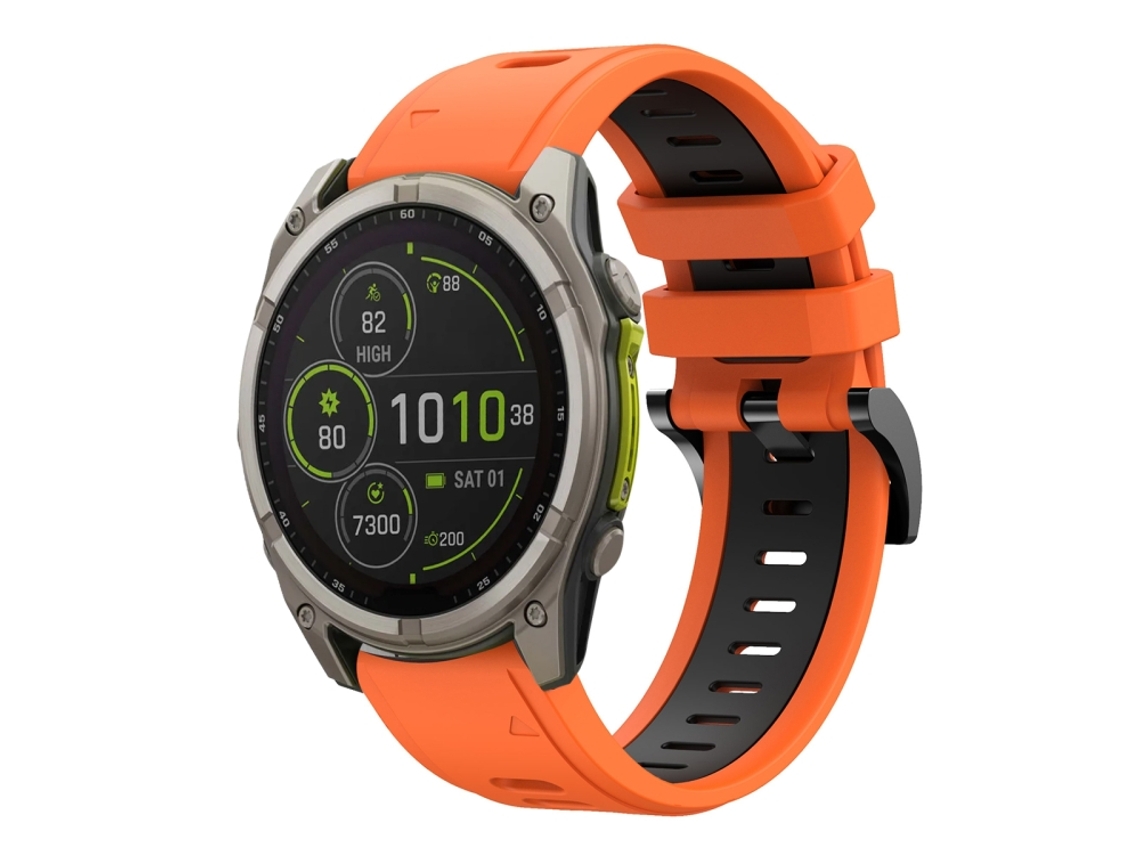 Bracelete Para Garmin Fenix 8 Mip (51mm) - Silicone Esportivo - Duas Cores (26mm) Laranja + Preto