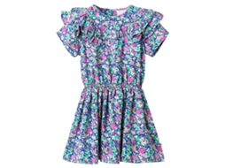 Vestido De Manga Com Folhos Para Criança Azul-cobalto 104
