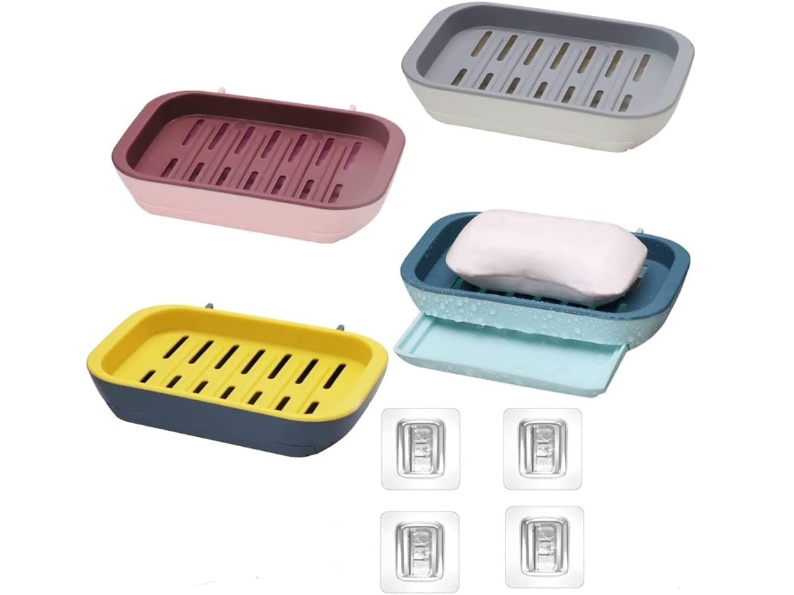 Pack de Porta Jabones con Diseño Elevado Central, para Chuveiro de Pared, en Gris, Sin Furo