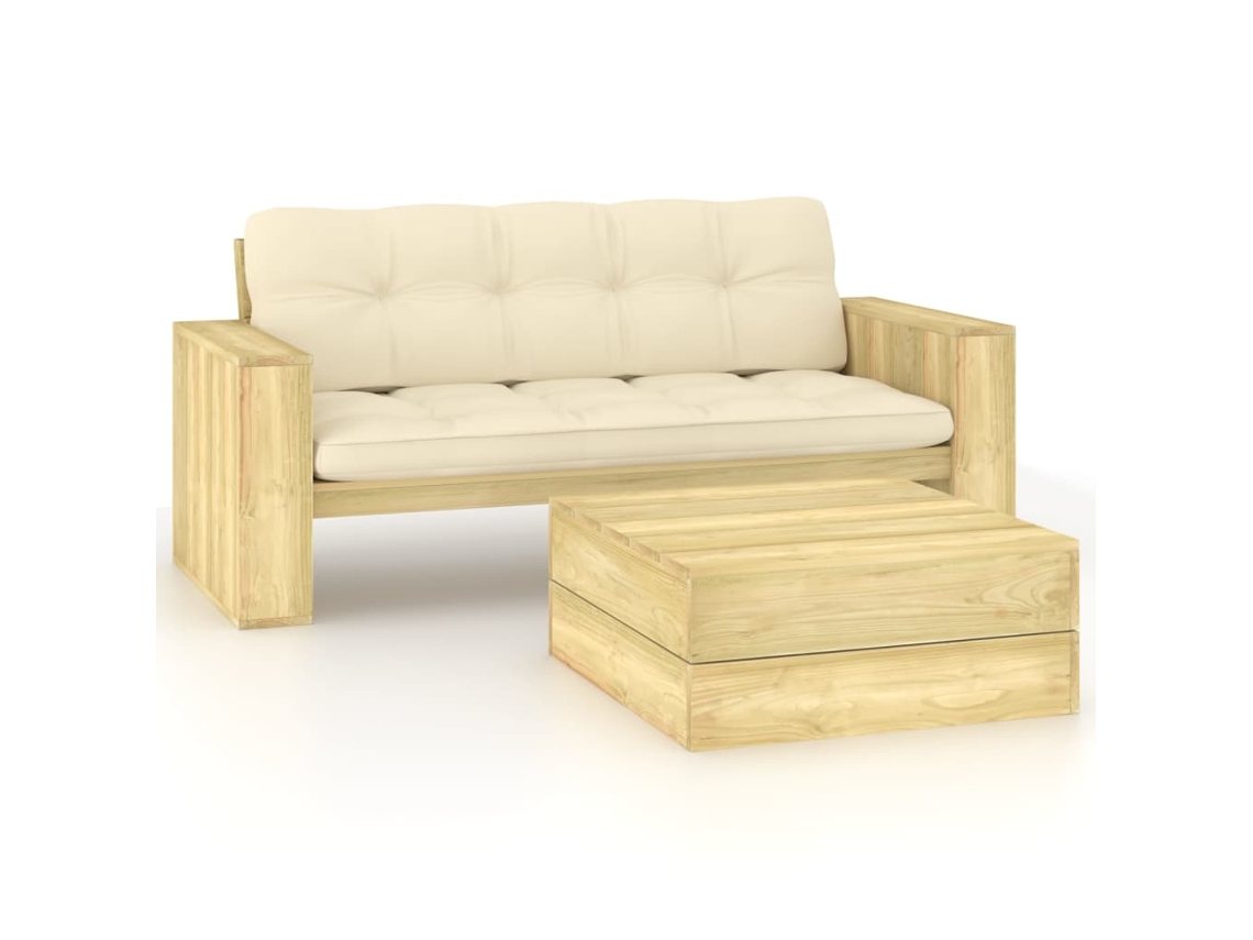 Vidaxl 2 Pcs Conjunto Lounge De Jardim Com Almofadões Pinho Impregnado
