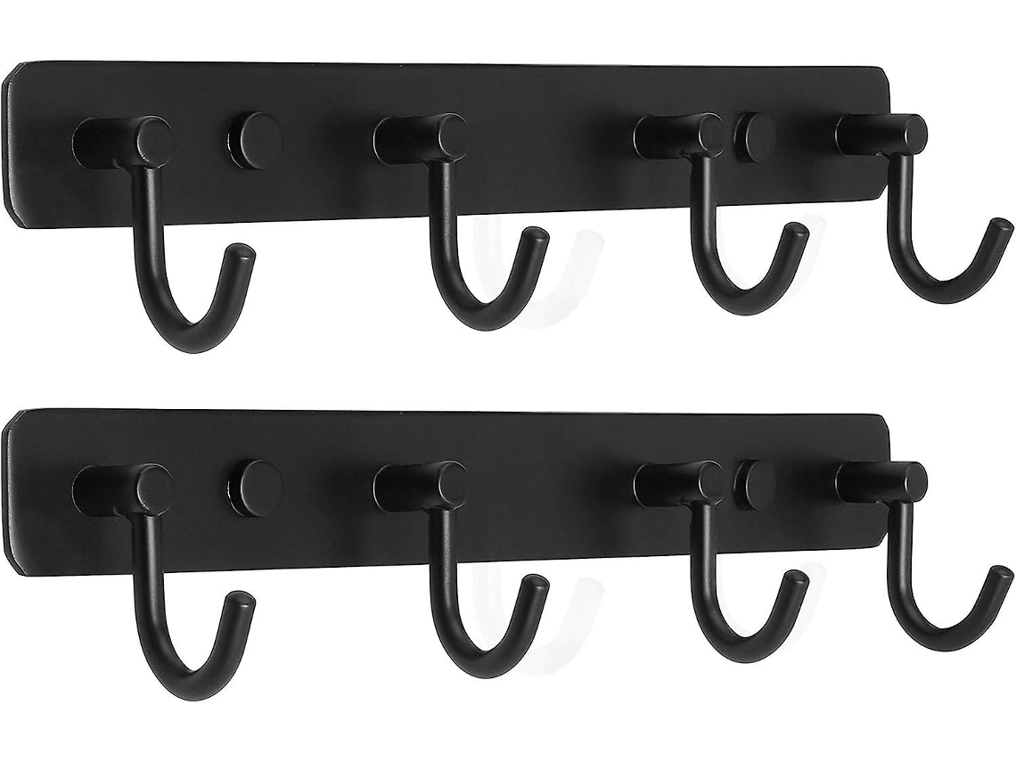 Cabideiro De Parede Com 4 Ganchos Para Pendurar Roupas, Ideal Para Casacos, Sacos E Outras Peças De Vestuário, Cor: Preto