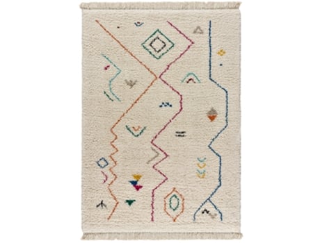 Alfombra de pelo largo con flecos - ATTICGO - Yebel - Blanco, 200X290 cm