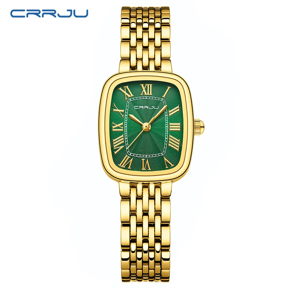 Relógio feminino, caixa retangular retrô, pulseira de aço inoxidável