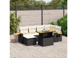 Vidaxl 7 Pcs Conjunto De Sofás P/ Jardim C/ Almofadões Vime Pe Preto