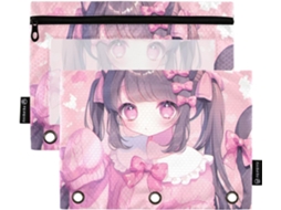Envelopes Fofos Com Estampa De Anime Meninas, Com Janela Transparente E Grande Capacidade, 3 Furos Guardar
