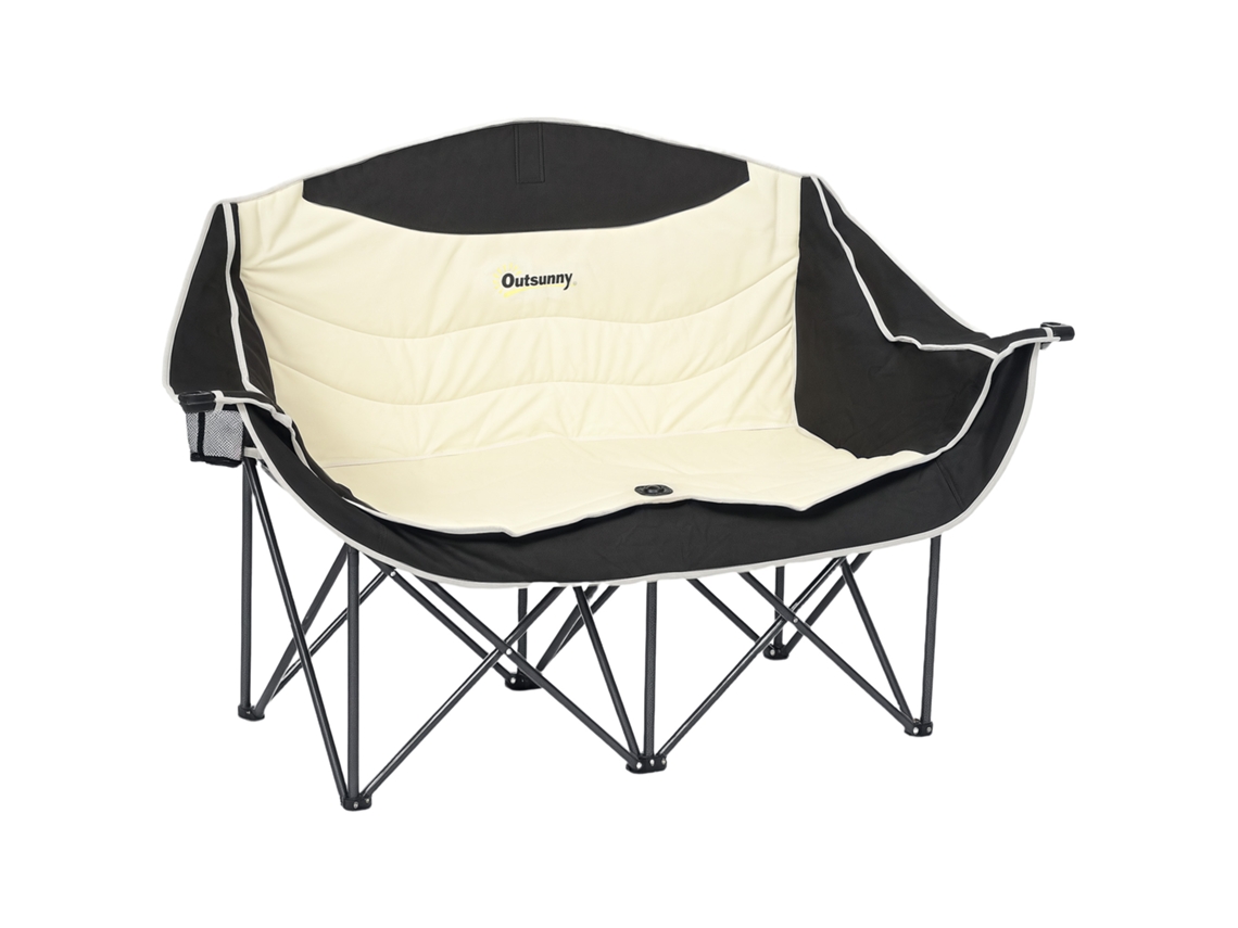 Cadeira Dobrável, Camping Cadeira Dobrável Com 2 Lugares Com Porta Flocos, Bolsa Para Transportar Até 250kg Cáqui Carregável-kl