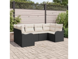 Conjunto De Sofá De Jardim Com Almofada 6 Pcs Preto E Branco Haochrymec