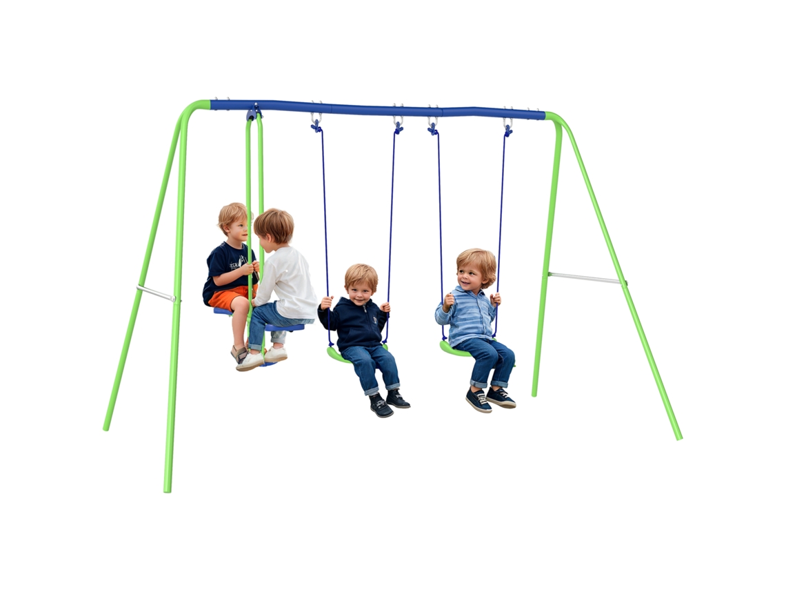 Conjunto de Baloiço para Crianças Metal e PE cor Verde 280x140x178 cm OUTSUNNY