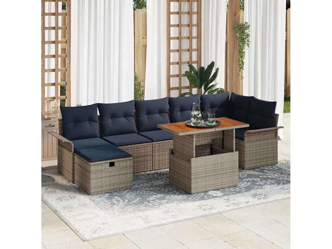 Vidaxl Conjunto De Sofá De Jardim 8 Unid. Cinzeto Vime Pe