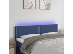 Vidaxl Cabeceira De Cama C/ Luzes Led Tecido 144x5x78/88 Cm Azul