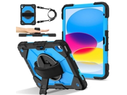 Capa de silicone para iPad 10.9 (2022), capa com suporte para PC, alça e alça de ombro, preta/azul, Hengrongshen (2025)