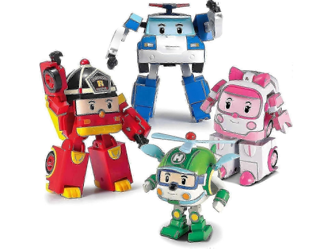 Pacote De 4 Figuras De Ação Robôs Transformáveis Robocar Poli, 4 Polegadas, Para Brincadeira E Coleção
