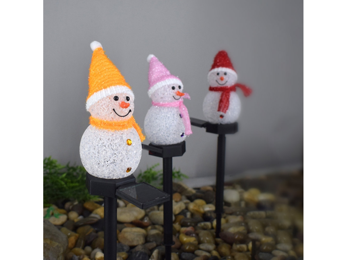 Boneco de Neve Solar para Jardim Natal com LEDs Amarelo/Vermelho/Roxo/Azul S/MARCA