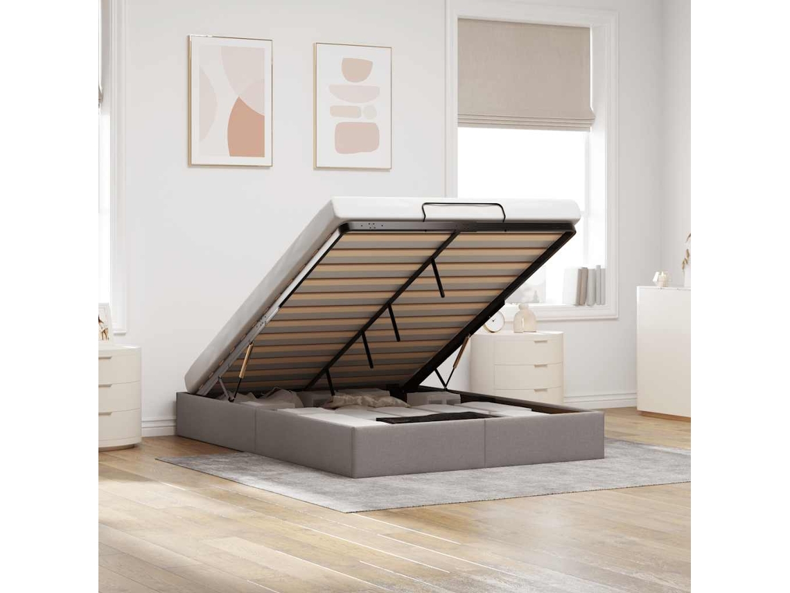 Vidaxl Estrutura de Cama Otomana Sem Colchão 140x190cm Tecido Cinzento