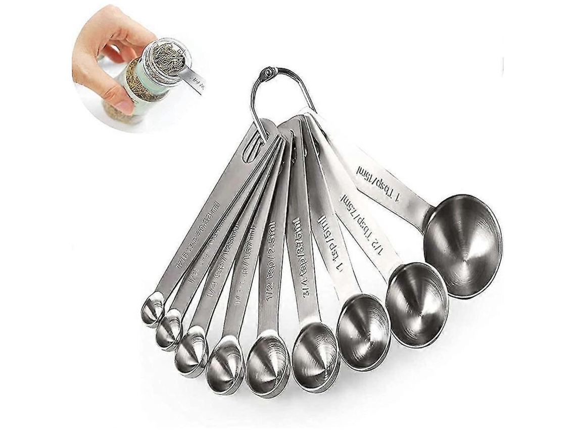 Set De Colheres Medidoras De Aço Inoxidável 9 Peças Para Confeitaria Com Anel De Armazenamento