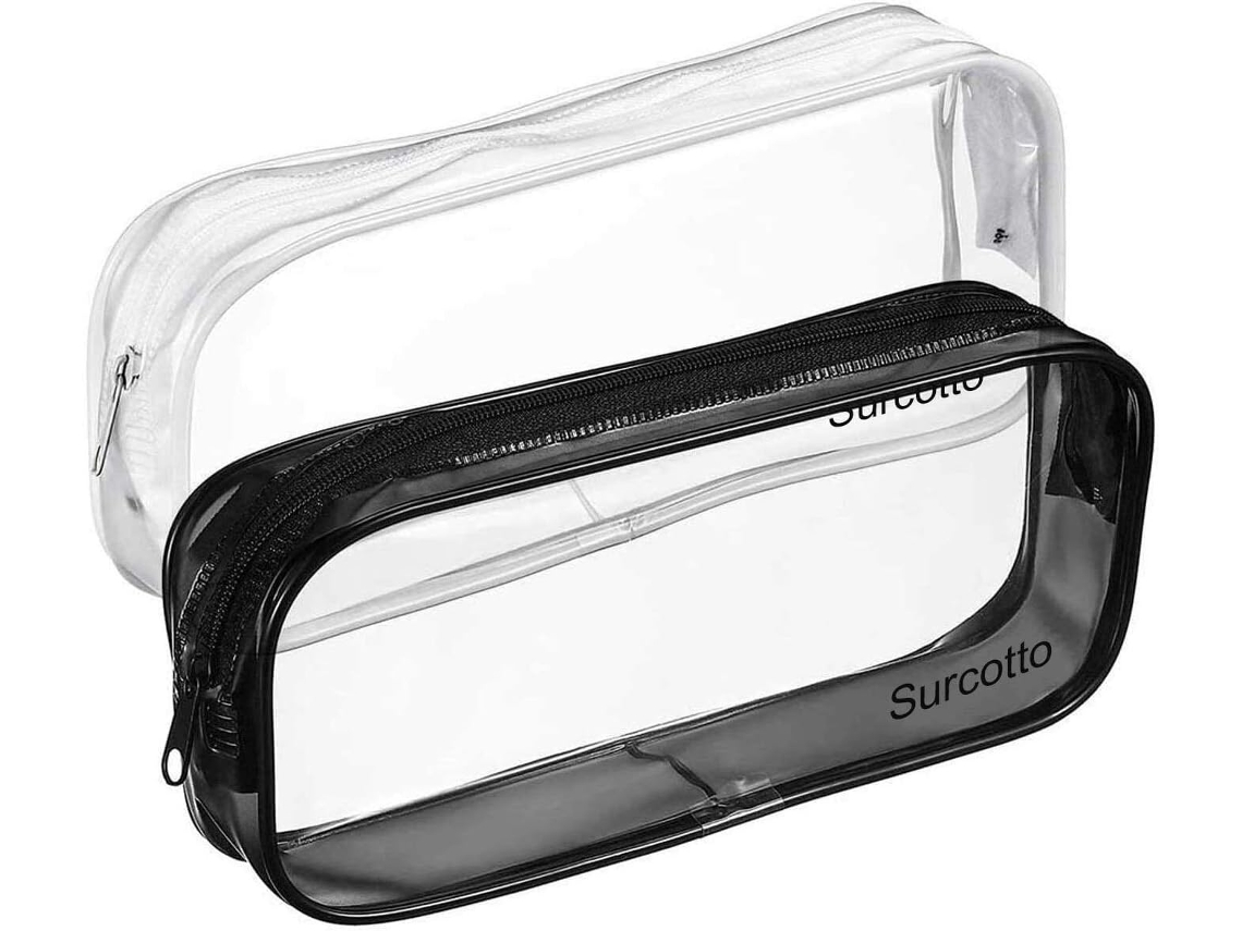 Estojo para Lápis, 2 Unidades, Transparente, com Zíper, Pvc, Preto, Branco AQUAFORGE
