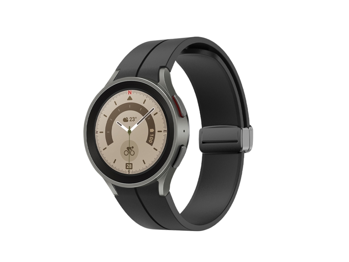 Bracelete Para Samsung Galaxy Watch 5 / 5 Pro (40/44/45mm) - Silicone Com Fivela Dobrável - Preto