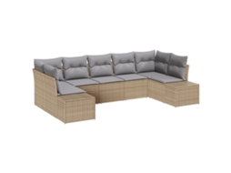 Conjunto 7 Sofá De Jardim Vidaxl Bege Vime Pe (289 X 154 X 69 Cm)