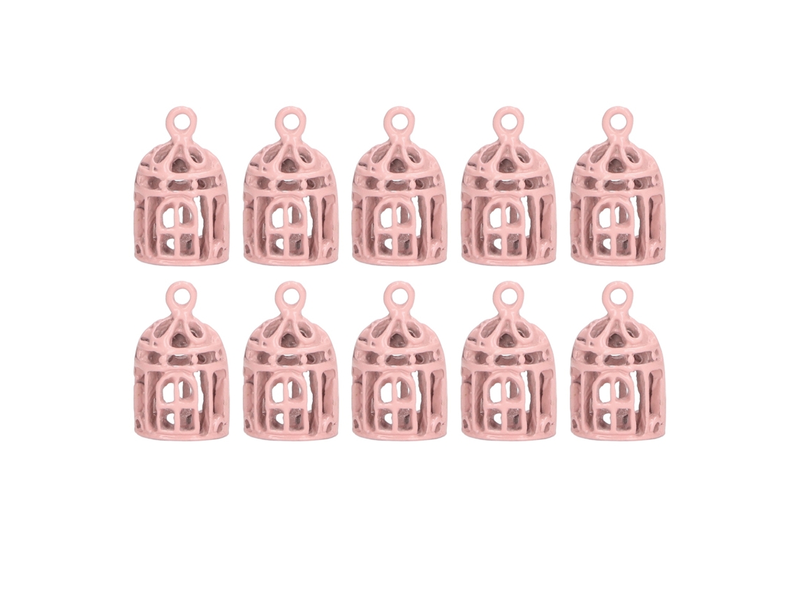 Primerox 10pcs Gaiola de Pássaro Miniatura Aço Inoxidável para Casa de Bonecas 1/12 1/6 Rosa