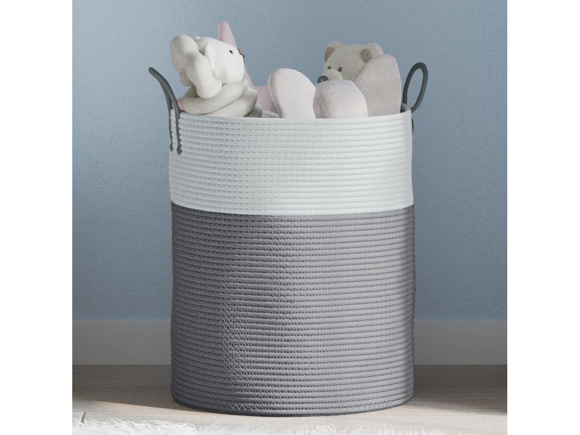Vidaxl Cesto De Arrumação Ø38x46 Cm Algodão Cinzento E Branco