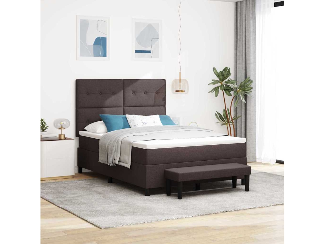 Vidaxl Cama Box Com Cabeceira Marrom Escuro 140 X 190 Cm Tecido